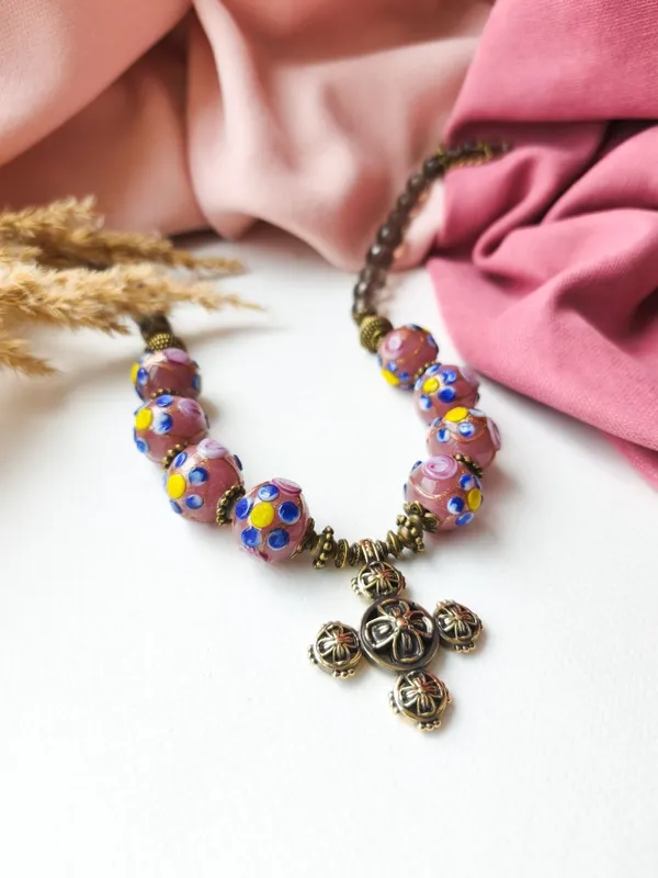 Намисто з підвіскою, венеційські намистини, раухтопаз